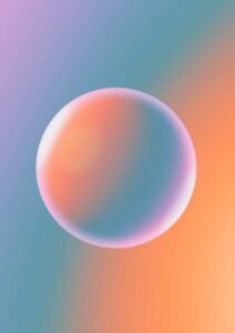 a blue and pink background with a circular object in the middle