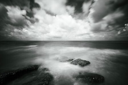sea, black and white, photography, scenery, nature, cloud, reef, natural